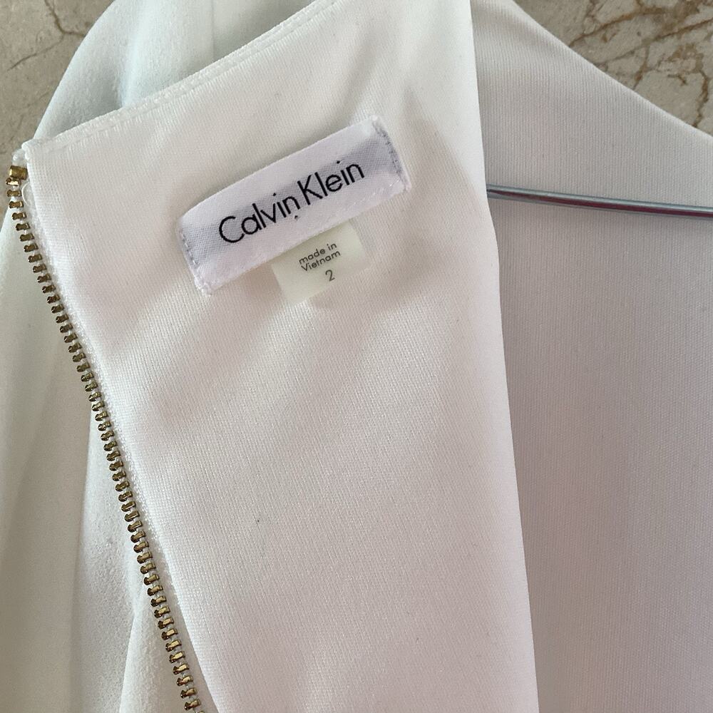 Calvin Klein Shift Dress - 2 - White Bell Sleeve, Classic Holiday Party Bridal - Picture 9 of 16